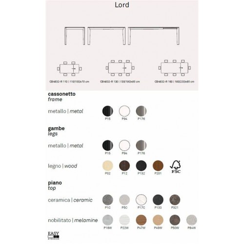 Tavolo Lord 160 a 6/8 posti rettangolare allungabile in legno o ceramica Connubia CB4832-R 160