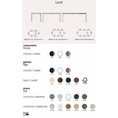 Tavolo Lord 130 a 6/8 posti rettangolare allungabile in legno o ceramica Connubia CB4832-R 130